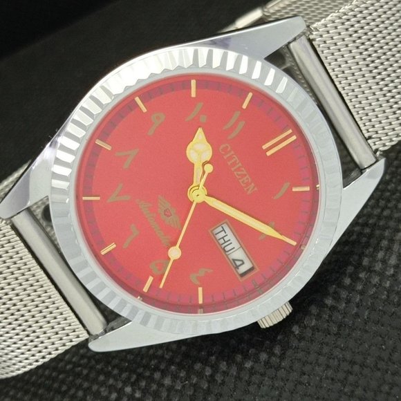 Citizen Other - Vintage 1980 Arabic Citizen Automatic Mens Silver Watch W/daydate & Red accents